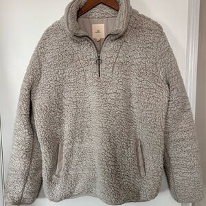 Thread + Supply Men's Half-Zip Sherpa Pullover Sweater - Light Gray/Light Beige
